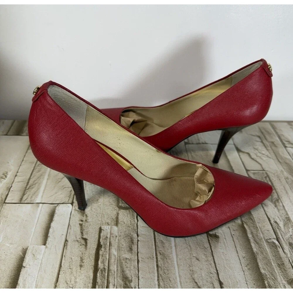 Michael Michael Women's Dorothy  Flex Mid Pump Round Toe A Red  Suede Heels 7.5